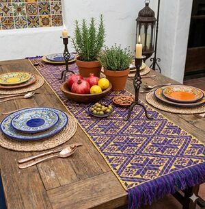 Handmade OAXACAN Table Bed Console Dresser Runner Embroidery Geometric Linens